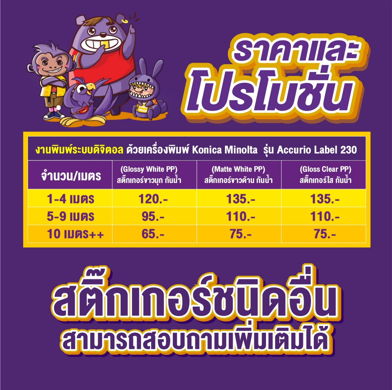 ราคา พิมพ์สติ๊กเกอร์ ฉลากสินค้า